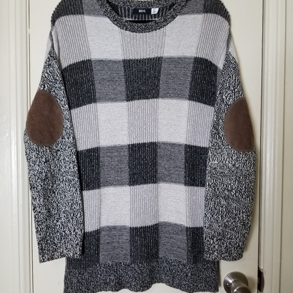 BDG gray buffalo plaid elbow patch long sleeve sweater tunic - Picture 3 of 11